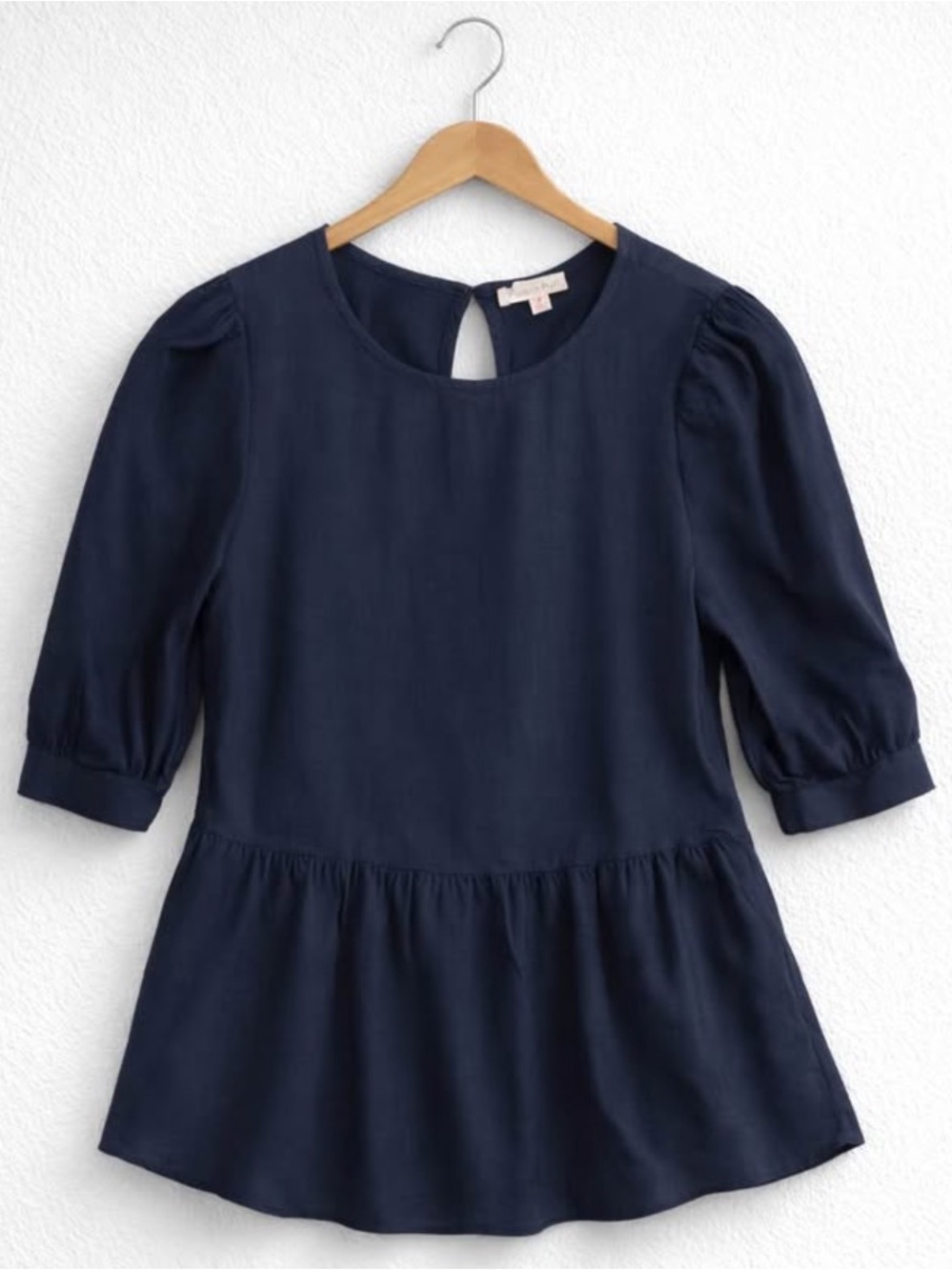 Women's Navy Peplum Sleeve Blouse